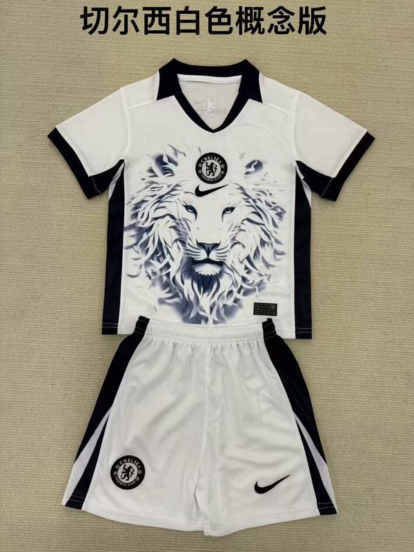 Youth Uniform Kids Kit 2025-2026 Chelsea White Concept Version Soccer Jersey Shorts Child Football Set