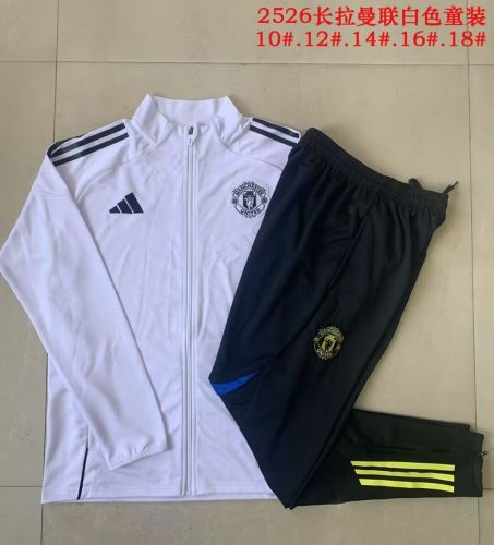 Youth 2025-2026 Manchester United White Soccer Training Jacket Football Jacket and Pants