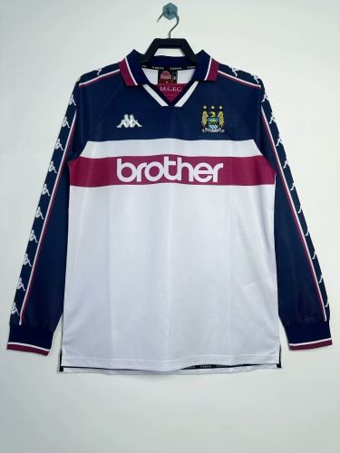 Long Sleeve Retro Jersey 1997-1998 Manchester City Away White Soccer Jersey Vintage Man City Football Shirt