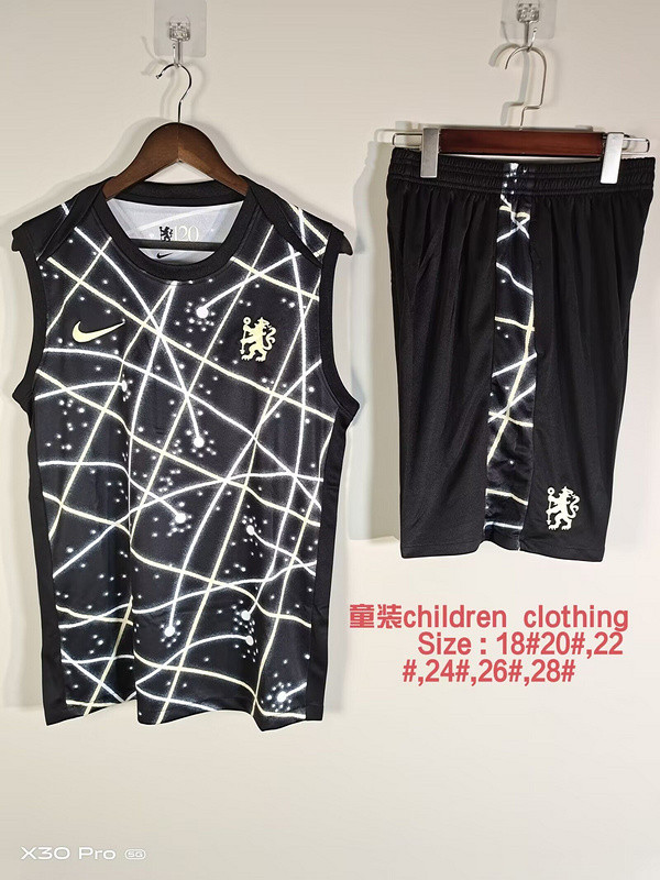 Youth Uniform Kids Kit 2025-2026 Chelsea Black Soccer Training Vest Shorts Child Football Set