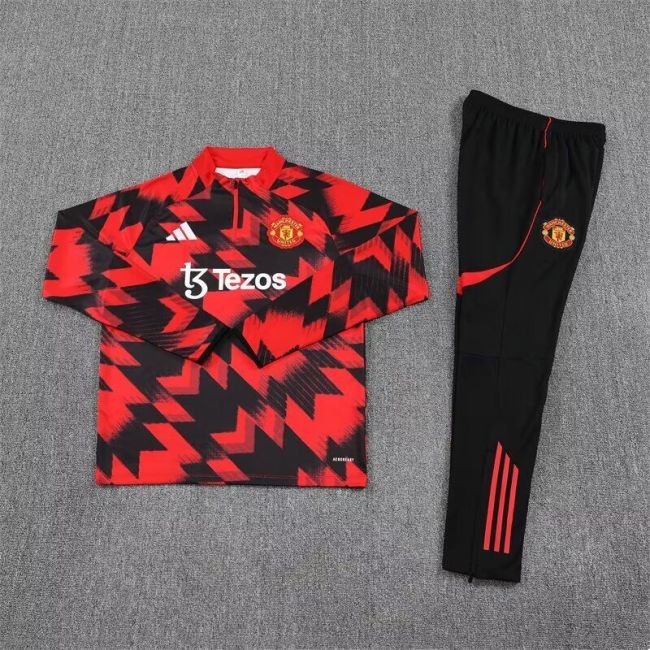 2025-2026 Manchester United Black/Red Soccer Training Sweater and Pants Football Kit