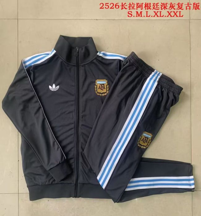 Retro Model 2025-2026 Argentina Dark Grey Soccer Training Jacket Football Jacket and Pants