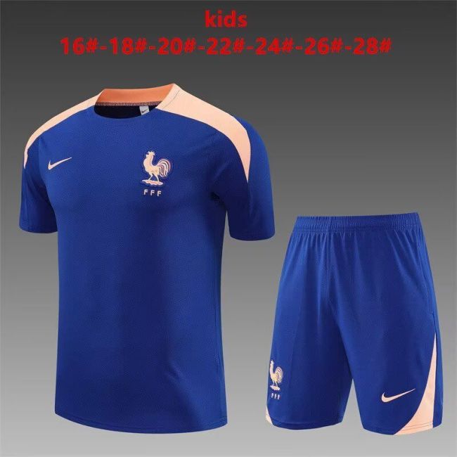 Youth Uniform Kids Kit 2025-2026 France Dark Blue Soccer Training Jersey Shorts Child Football Set