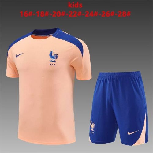 Youth Uniform Kids Kit 2025-2026 France Pink Soccer Training Jersey Shorts Child Football Set