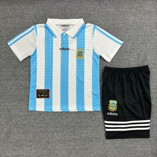 Retro Youth Uniform Kids Kit 1996-1997 Argentina Home Soccer Jersey Shorts Vintage Child Football Set