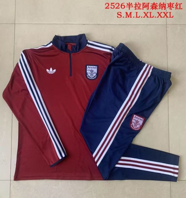 Retro Model 2025-2026 Arsenal Dark Red Soccer Training Sweater and Pants Football Kit