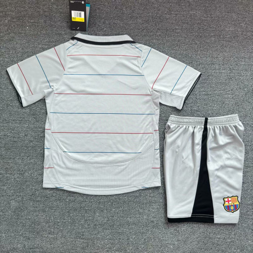 Retro Youth Uniform Kids Kit 2003-2004 Barcelona Away Grey Soccer Jersey Shorts Vintage Child Football Set