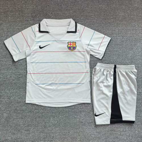 Retro Youth Uniform Kids Kit 2003-2004 Barcelona Away Grey Soccer Jersey Shorts Vintage Child Football Set