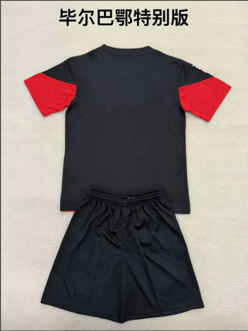 Youth Uniform Kids Kit 2025-2026 Athletic Bilbao Black/Red Special Edition Soccer Jersey Shorts Child Football Set