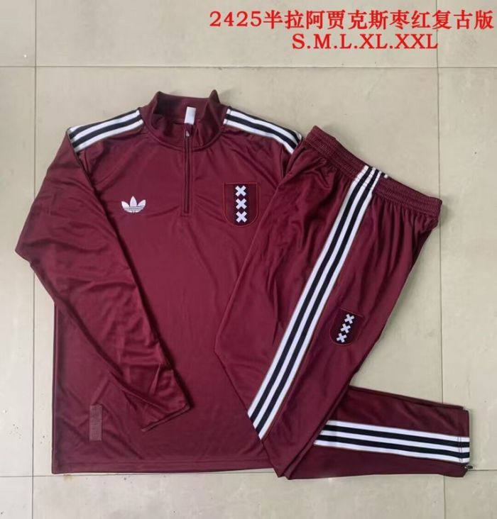 2025-2026 Ajax Dark Red Soccer Training Sweater and Pants Football Kit