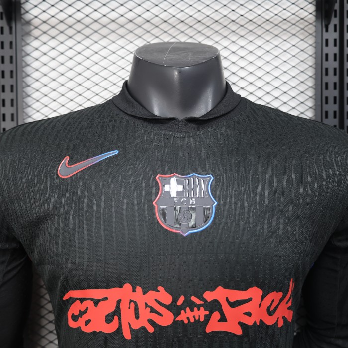 Long Sleeve Barca Camisetas de Futbol Player Version 2024-2025 Barcelona Travis Scott Away Black Soccer Jersey