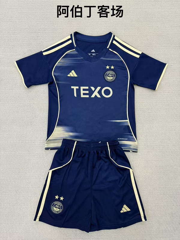 Youth Uniform Kids Kit 2025-2026 Aberdeen Away Blue Soccer Jersey Shorts Child Football Set
