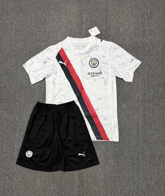 Adult Uniform 2025-2026 Manchester City Away White Soccer Jersey Shorts Man City Football Kit