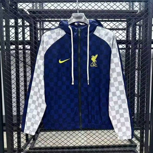 with Caps 2025-2026 Liverpool Blue/White Soccer Windbreaker Jacket Football Jacket