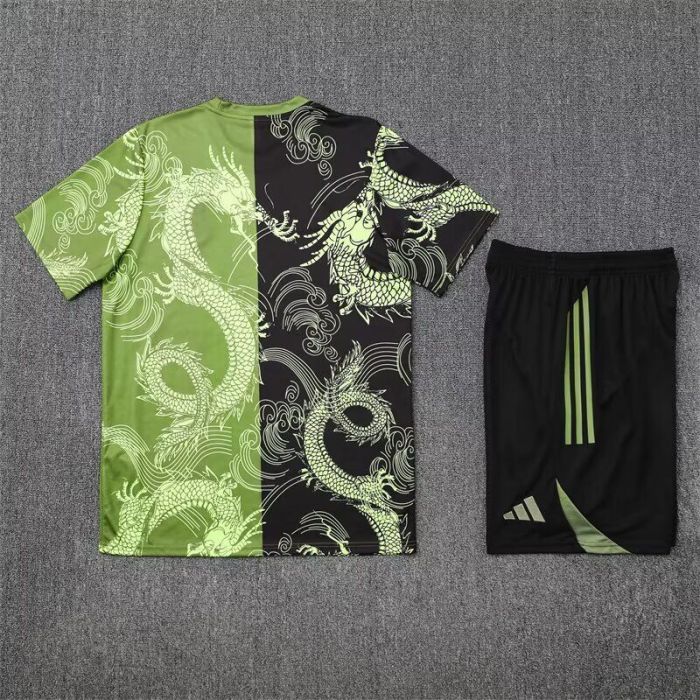 Adult Uniform 2025-2026 Real Madrid Black/Green Dragon Soccer Training Jersey and Shorts Football Kits