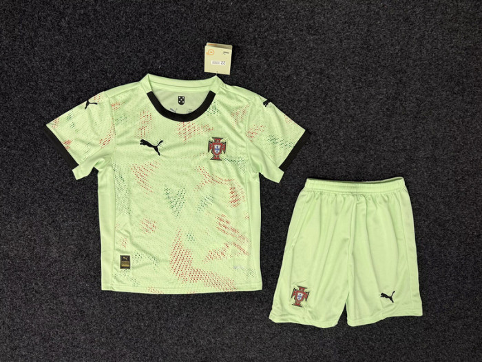 Youth Uniform Kids Kit 2025-2026 Portugal Green Soccer Training Jersey Shorts Child Football Set