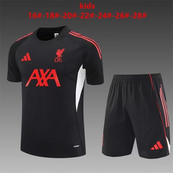 Youth Uniform Kids Kit 2025-2026 Liverpool Black Soccer Training Jersey Shorts Child Football Set