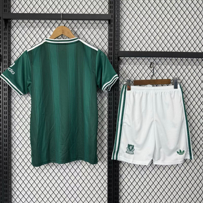 Youth Uniform Kids Kit 2025-2026 Liverpool Green Soccer Jersey Shorts Child Football Set