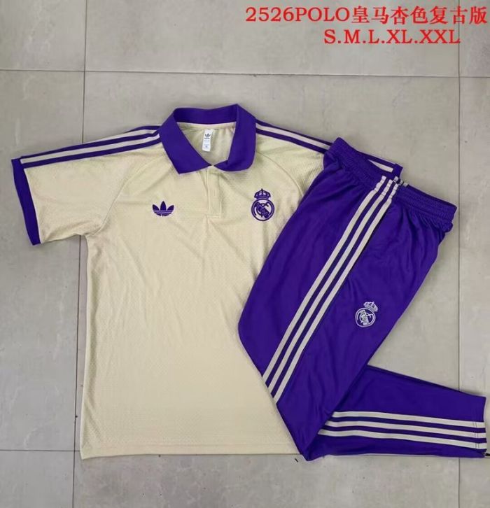 2025-2026 Real Madrid Yellow Soccer Polo and Pants Football Kit