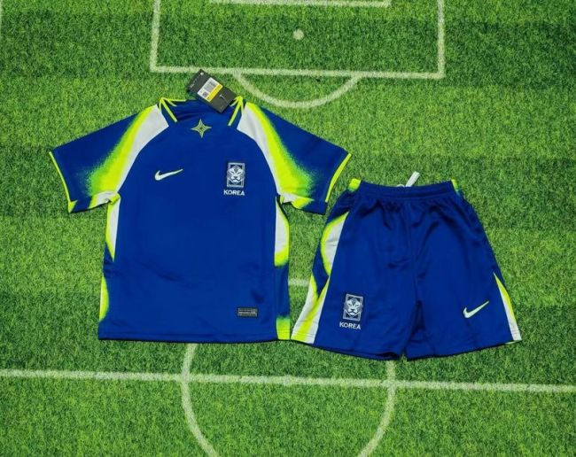 Youth Uniform Kids Kit 2025 South Korea Blue Soccer Jersey Shorts Child Football Set