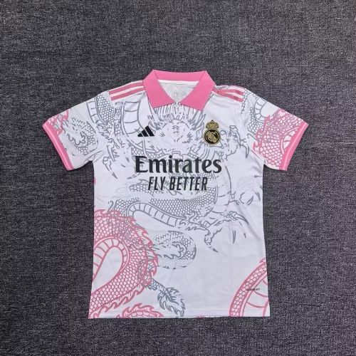 Fans Version 2025-2026 Real Madrid White/Pink Soccer Jersey Real Football Shirt