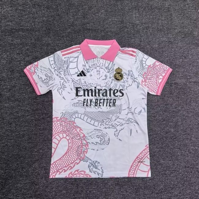Fans Version 2025-2026 Real Madrid White/Pink Soccer Jersey Real Football Shirt