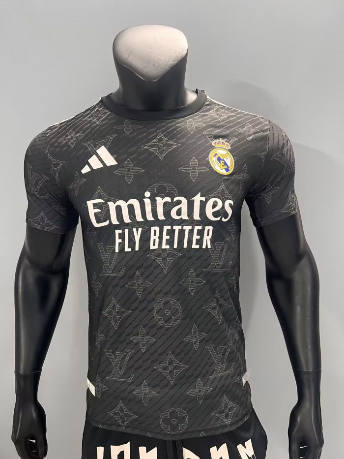 Player Version 2025-2026 Real Madrid Black Pattern Soccer Jersey Real Football Shirt