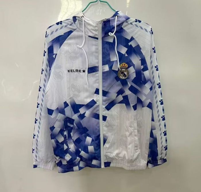 with Caps 1996-1997 Real Madrid White/Purple Soccer Windbreaker Jacket Football Jacket