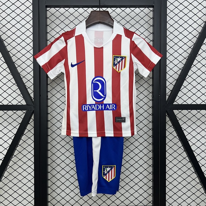 Youth Uniform Kids Kit 2025-2026 Atletico Madrid Home Soccer Jersey Shorts Child Football Set