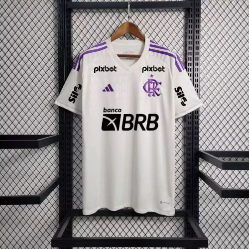 with All Sponor Logos Fan Version 2025-2026 Flamengo White/Purple Soccer Training Jersey Football Pre-match Shirt