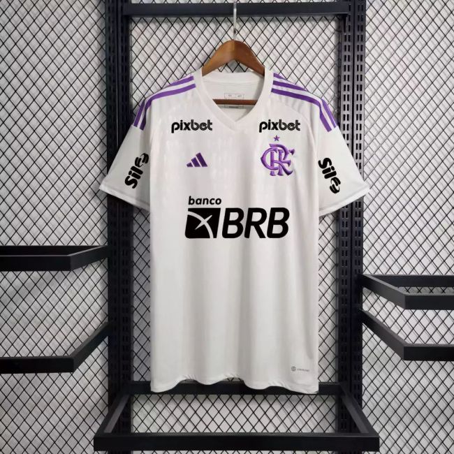 with All Sponor Logos Fan Version 2025-2026 Flamengo White/Purple Soccer Training Jersey Football Pre-match Shirt