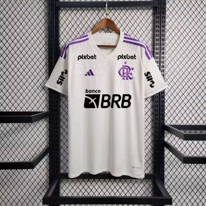 with All Sponor Logos Fan Version 2025-2026 Flamengo White/Purple Soccer Training Jersey Football Pre-match Shirt