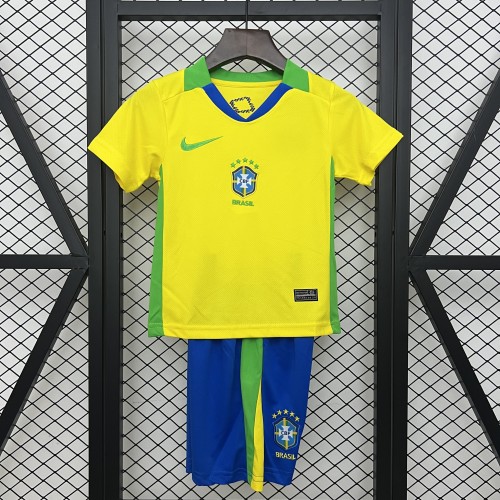 Youth Uniform Kids Kit 2025 Brazil Home Soccer Jersey Shorts Child Football Set