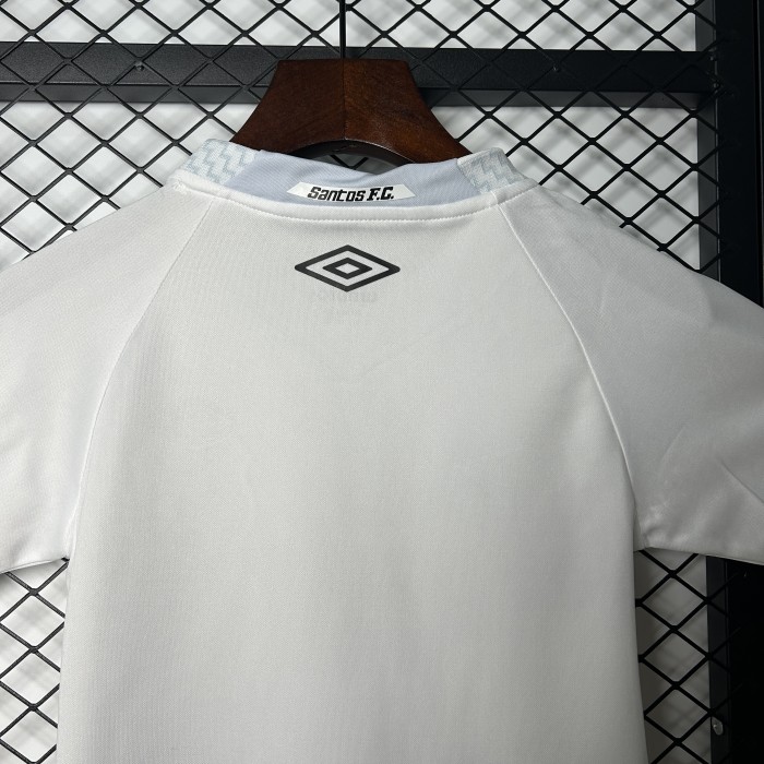 without Sponor Logo Youth Uniform Kids Kit 2025-2026 Santos Home Soccer Jersey Shorts Child Football Set