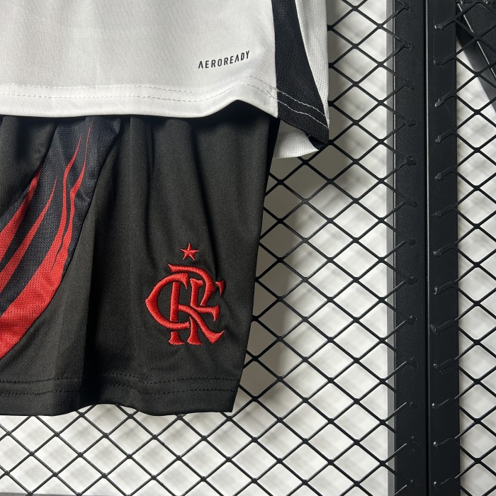 Youth Uniform Kids Kit 2025-2026 Flamengo Away White Soccer Jersey Shorts Child Football Set