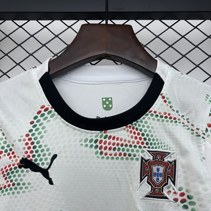 Long Sleeve Youth Uniform Kids Kit Portugal 2025 Away Soccer Jersey Shorts Child Football Set