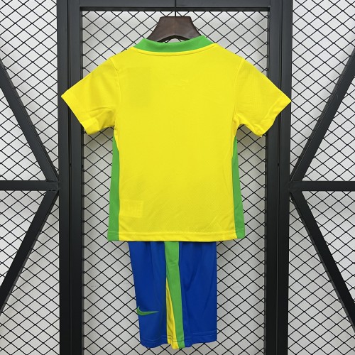 Youth Uniform Kids Kit 2025 Brazil Home Soccer Jersey Shorts Child Football Set
