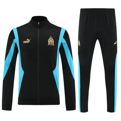 2025-2026 Marseille Black/Blue Soccer Training Jacket and Pants Football Tracksuit