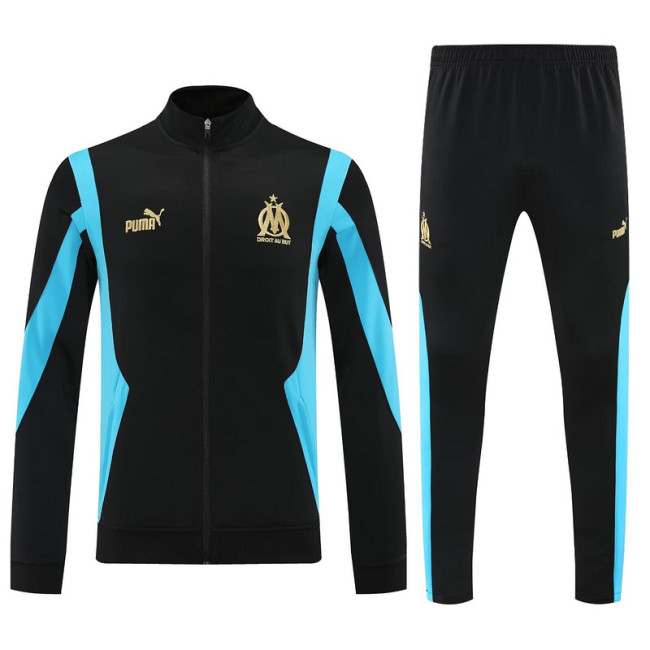 2025-2026 Marseille Black/Blue Soccer Training Jacket and Pants Football Tracksuit