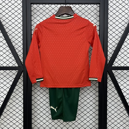Long Sleeve Youth Uniform Kids Kit Portugal 2025 Home Soccer Jersey Shorts Child Football Set
