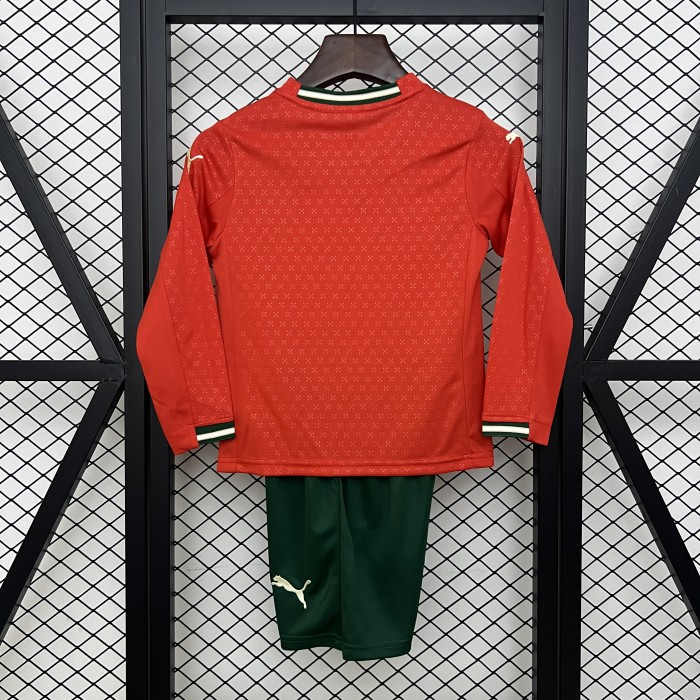 Long Sleeve Youth Uniform Kids Kit Portugal 2025 Home Soccer Jersey Shorts Child Football Set