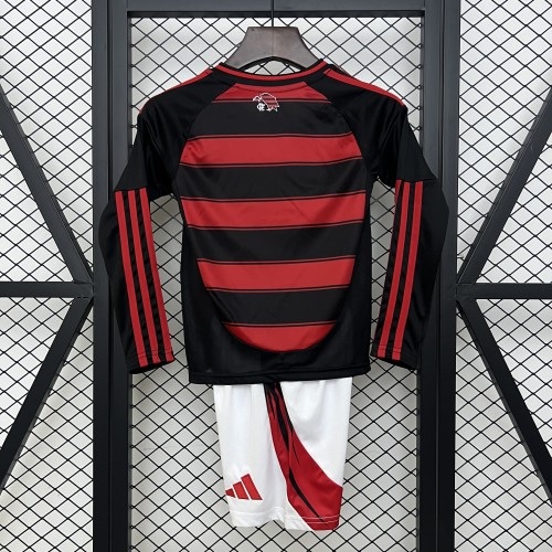 Long Sleeve Youth Uniform Kids Kit 2025-2026 Flamengo Home Soccer Jersey Shorts Child Football Set