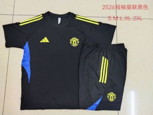 Adult Uniform 2025-2026 Manchester United Black Soccer Training Jersey and Shorts Football Kits