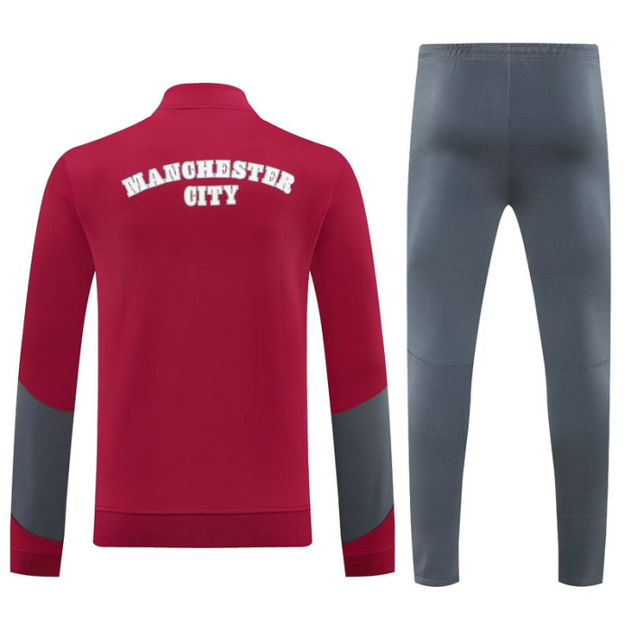 2025-2026 Manchester City Dark Red/Grey Soccer Training Jacket and Pants Football Tracksuit