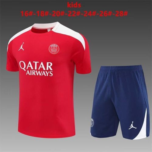 Youth Uniform Kids Kit 2025-2026 PSG Red/White Soccer Training Jersey Shorts Child Football Set