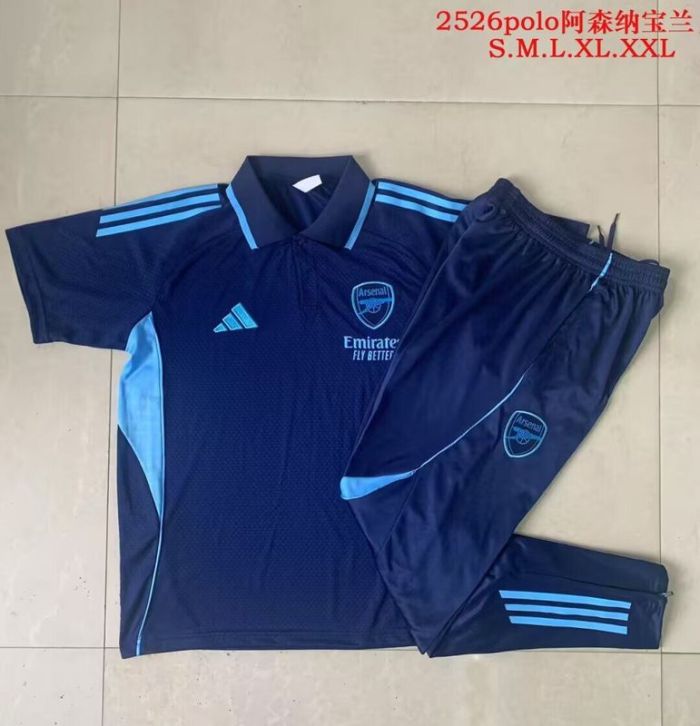 2025-2026 Arsenal Dark Blue Soccer Polo and Pants Football Kit
