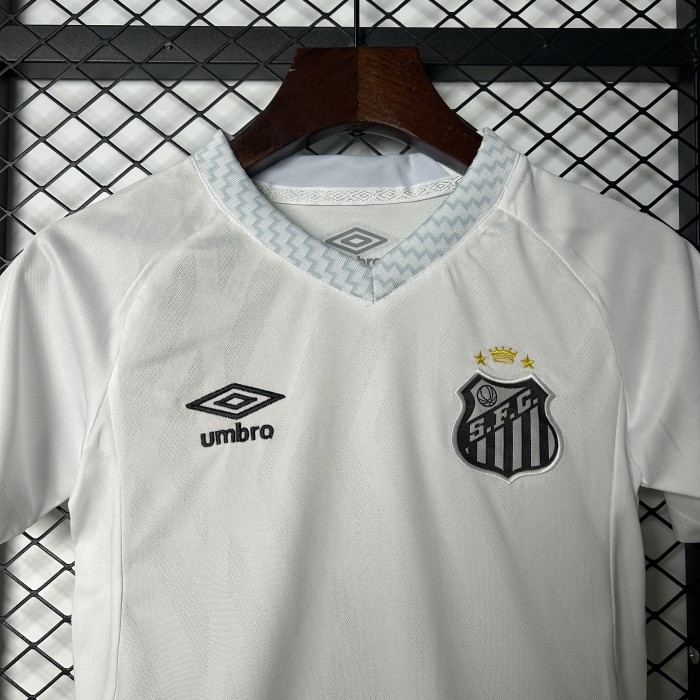 without Sponor Logo Youth Uniform Kids Kit 2025-2026 Santos Home Soccer Jersey Shorts Child Football Set