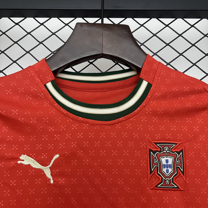 Long Sleeve Youth Uniform Kids Kit Portugal 2025 Home Soccer Jersey Shorts Child Football Set