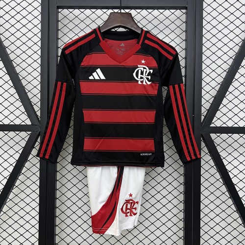 Long Sleeve Youth Uniform Kids Kit 2025-2026 Flamengo Home Soccer Jersey Shorts Child Football Set