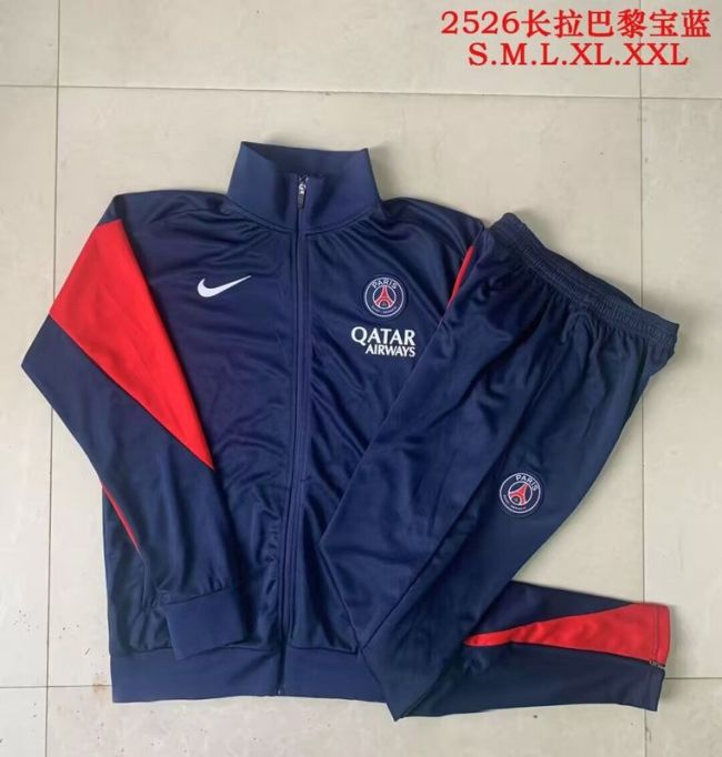 2025-2026 PSG Dark Blue/Red Soccer Training Jacket and Pants Football Tracksuit